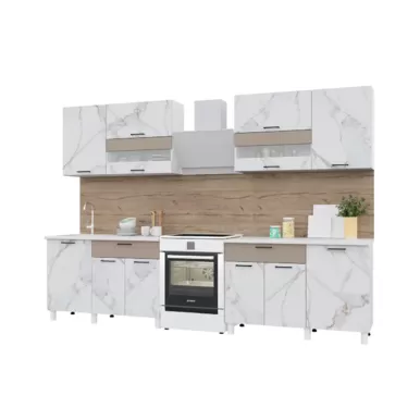 Кухонный гарнитур Trend 2.4 м (1.2+1.2) - МДФ Мрамор милк/Холст латте (Горизонт)