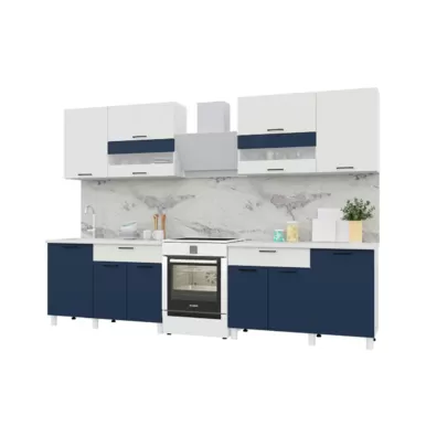 Кухонный гарнитур Trend 2.4 м (1.2+1.2) - МДФ Холст сапфир/Холст молоко (Горизонт)