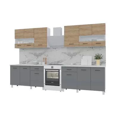 Кухонный гарнитур Trend 2.6 м (1.3+1.3) - ЛДСП Дуб золотой/Серый графит (Горизонт)