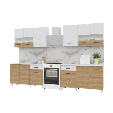 Кухонный гарнитур Trend 2.6 м (1.3+1.3) - ЛДСП Белый/Дуб золотой (Горизонт)