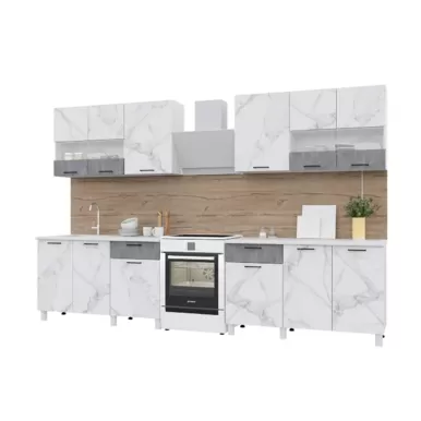 Кухонный гарнитур Trend 2.6 м (1.3+1.3) - МДФ Мрамор арктик/Бетон грей (Горизонт)