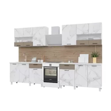 Кухонный гарнитур Trend 2.6 м (1.3+1.3) - МДФ Мрамор милк/Холст латте (Горизонт)