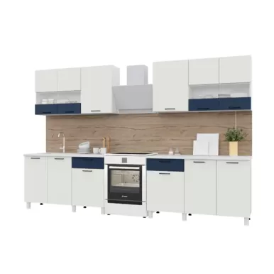 Кухонный гарнитур Trend 2.6 м (1.3+1.3) - МДФ Холст сапфир/Холст молоко (Горизонт)