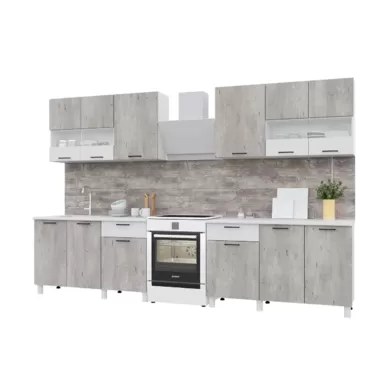 Кухонный гарнитур Trend 2.6 м (1.3+1.3) - МДФ Белый эмалит/Бетон лайт (Горизонт)