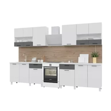 Кухонный гарнитур Trend 2.6 м (1.3+1.3) - МДФ Белый эмалит/Холст вулкан (Горизонт)