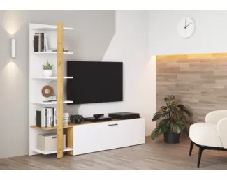 Тумба TECHNO TV-001 - Белый гладкий / Дуб Крафт золотой (МК Стиль)