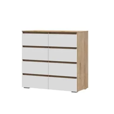 Комод Хелен КМ-04 (8 ящиков) - Белый/Дуб крафт золотой (Стендмебель)