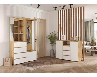 Прихожая Хелен - Комплект 1 - Белый/Дуб крафт золотой (Стендмебель)