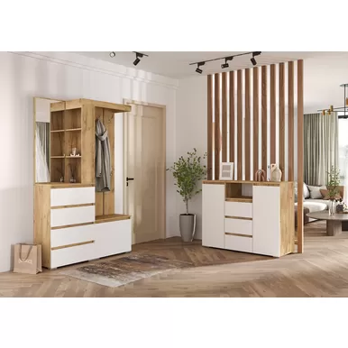 Прихожая Хелен - Комплект 1 - Белый/Дуб крафт золотой (Стендмебель)