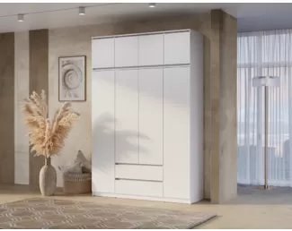 Шкаф 4-х створчатый Симпл с тумбой - Белый (BTS)