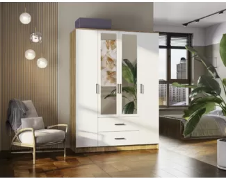 Шкаф 4-х створчатый Евро ШК-12 - Белый / Крафт (BTS)