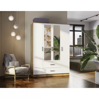 Шкаф 4-х створчатый Евро ШК-12 - Белый / Крафт (BTS)