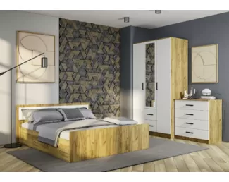 Спальный гарнитур Евро - Комплект 1 - Белый / Крафт (BTS)