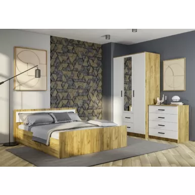 Спальный гарнитур Евро - Комплект 1 - Белый / Крафт (BTS)