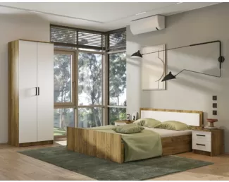 Спальный гарнитур Евро - Комплект 2 - Белый / Крафт (BTS)