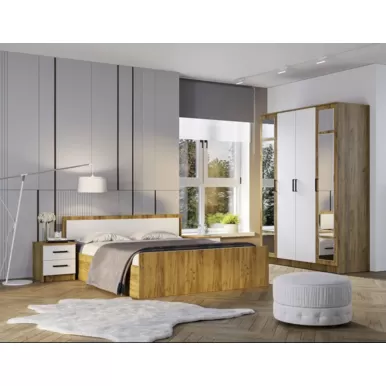 Спальный гарнитур Евро - Комплект 3 - Белый / Крафт (BTS)