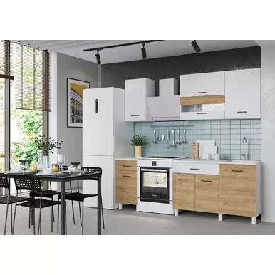 Кухонный гарнитур Trend 1.6м (0.4м+1.2м) ЛДСП - Белый/Дуб золотой (Горизонт)