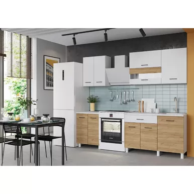 Кухонный гарнитур Trend 1.8м (0.6м+1.2м) ЛДСП - Белый/Дуб золотой (Горизонт)