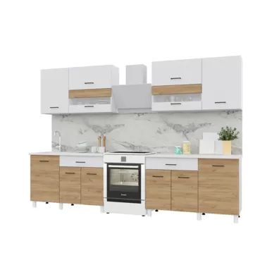 Кухонный гарнитур Trend 2.4м (1.2м+1.2м) ЛДСП - Белый/Дуб золотой (Горизонт)