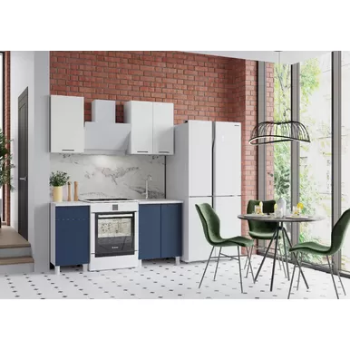 Кухонный гарнитур Trend 1.0м (0.4м+0.6м) - Холст молоко/Холст сапфир (Горизонт)