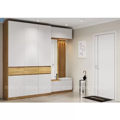 Прихожая Бостон - Комплект 3 - Дуб крафт золотой / Белый глянец (МК Стиль)