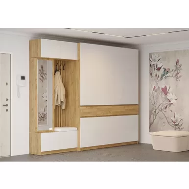 Прихожая Бостон - Комплект 4 - Дуб крафт золотой / Белый глянец (МК Стиль)