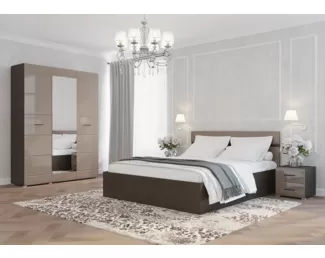 Спальня Ненси - Комплект 1 - Капучино глянец/Венге (Горизонт)