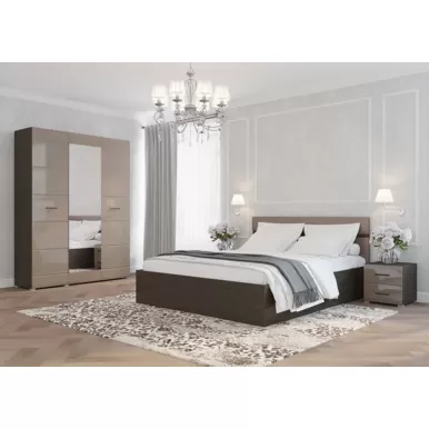 Спальня Ненси - Комплект 1 - Капучино глянец/Венге (Горизонт)