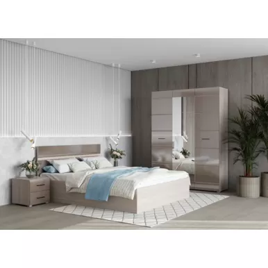 Спальня Ненси - Комплект 1 - Капучино глянец/Ясень (Горизонт)