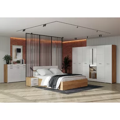 Спальня Ненси - Комплект 2 - Белый глянец/Дуб золотой (Горизонт)