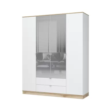 Шкаф Юкки 4х створчатый с зеркалом ШК 2Я 1800 - Белый шагрень/Дуб делано (Стендмебель)