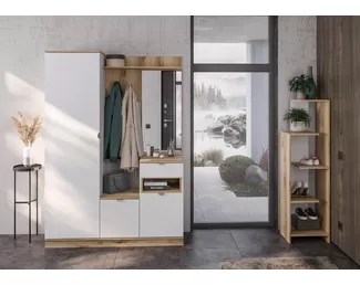 Прихожая Юкки - Комплект 1 - Белый шагрень/Дуб делано (Стендмебель)