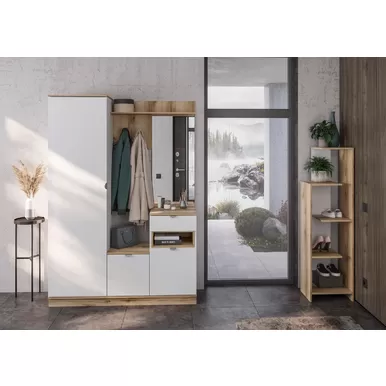 Прихожая Юкки - Комплект 1 - Белый шагрень/Дуб делано (Стендмебель)