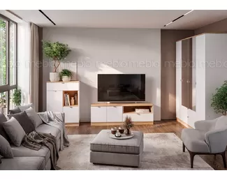 Гостиная Юкки - Комплект 1 - Белый шагрень/Дуб делано (Стендмебель)