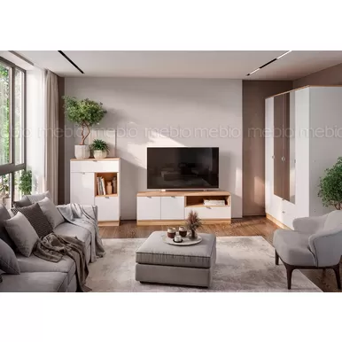 Гостиная Юкки - Комплект 1 - Белый шагрень/Дуб делано (Стендмебель)