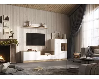 Гостиная Юкки - Комплект 2 - Белый шагрень/Дуб делано (Стендмебель)