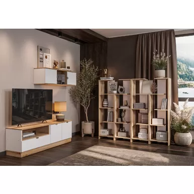 Гостиная Юкки - Комплект 3 - Белый шагрень/Дуб делано (Стендмебель)