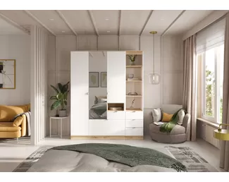 Шкафы Юкки - Комплект 1 - Белый шагрень/Дуб делано (Стендмебель)