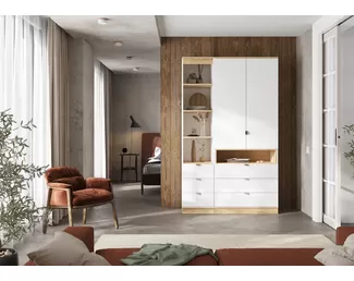 Шкафы Юкки - Комплект 2 - Белый шагрень / Дуб Делано (Стендмебель)