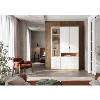 Шкафы Юкки - Комплект 2 - Белый шагрень / Дуб Делано (Стендмебель)