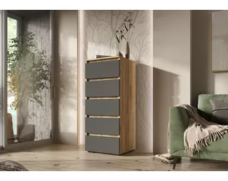 Комод Хелен КМ-03 (502 5 ящиков) - Графит серый/Дуб крафт золотой (Стендмебель)