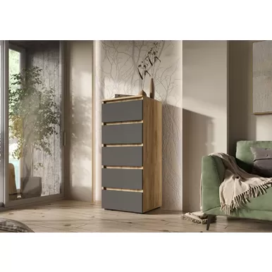 Комод Хелен КМ-03 (502 5 ящиков) - Графит серый/Дуб крафт золотой (Стендмебель)