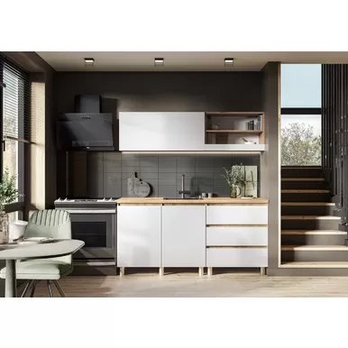 Кухонный гарнитур Хелен 1.7м ЛДСП - Белый шагрень/Дуб крафт золотой (Стендмебель)