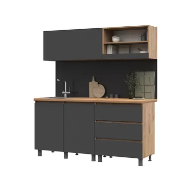 Кухонный гарнитур Хелен 1.7м ЛДСП - Графит серый/Дуб крафт золотой (Стендмебель)