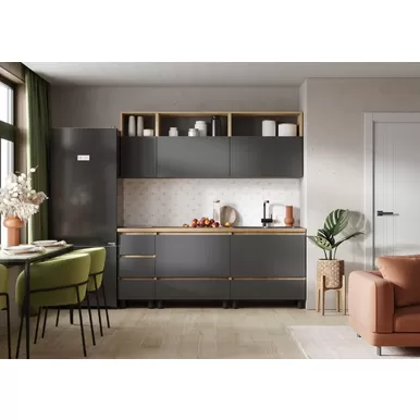 Кухонный гарнитур Хелен 2.0м ЛДСП - Графит серый/Дуб крафт золотой (Стендмебель)