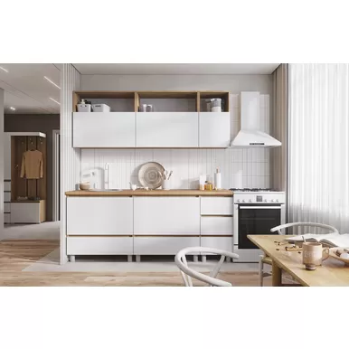 Кухонный гарнитур Хелен 2.0м ЛДСП - Белый шагрень/Дуб крафт золотой (Стендмебель)