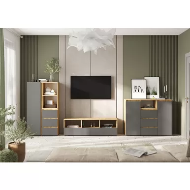 Гостиная Хелен - Комплект 2 - Графит серый/Дуб Крафт золотой (Стендмебель)