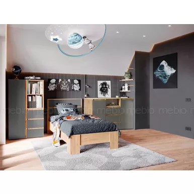 Детская Хелен - Комплект 1 - Графит серый/Дуб крафт золотой (Стендмебель)