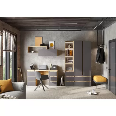 Детская Хелен - Комплект 2 - Графит серый/Дуб крафт золотой (Стендмебель)