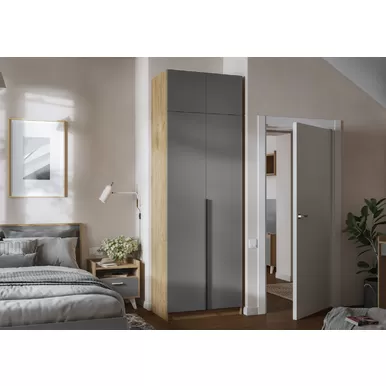 Шкаф 2-х ств. Лион ШК-01 с антресолью АН-01 - Графит серый/Дуб крафт золотой (Стендмебель)